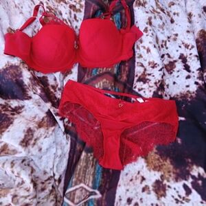 Cacique Vibrant Red Lace Bra and Panty Set